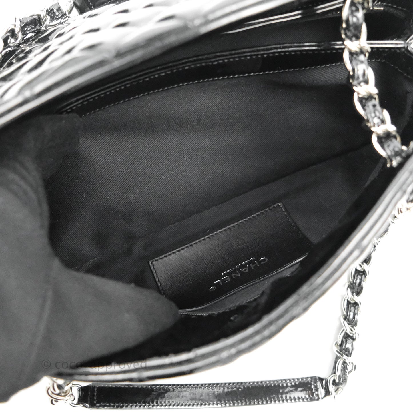 Chanel Mademoiselle Medium Bowling Black Patent Leather Silver Hardware