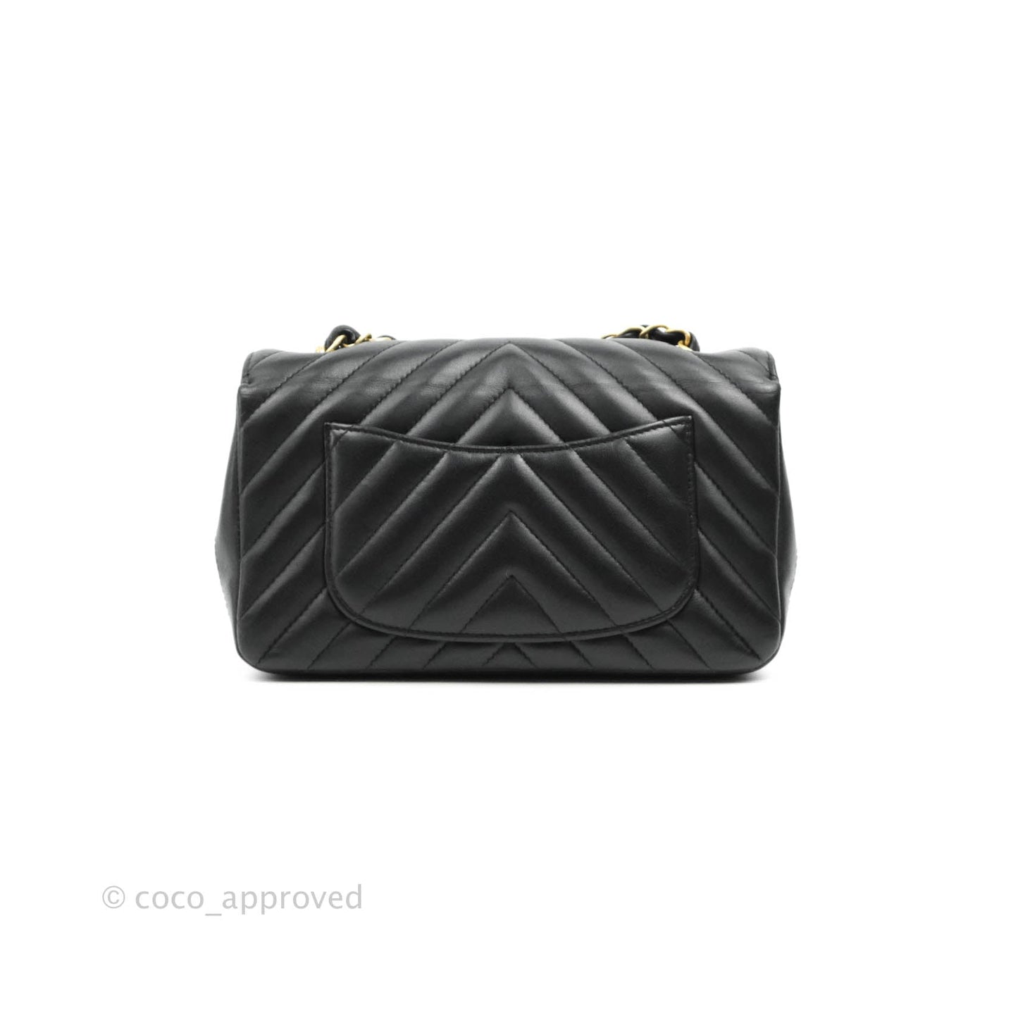 Chanel Chevron Mini Rectangular Flap Black Lambskin Aged Gold Hardware