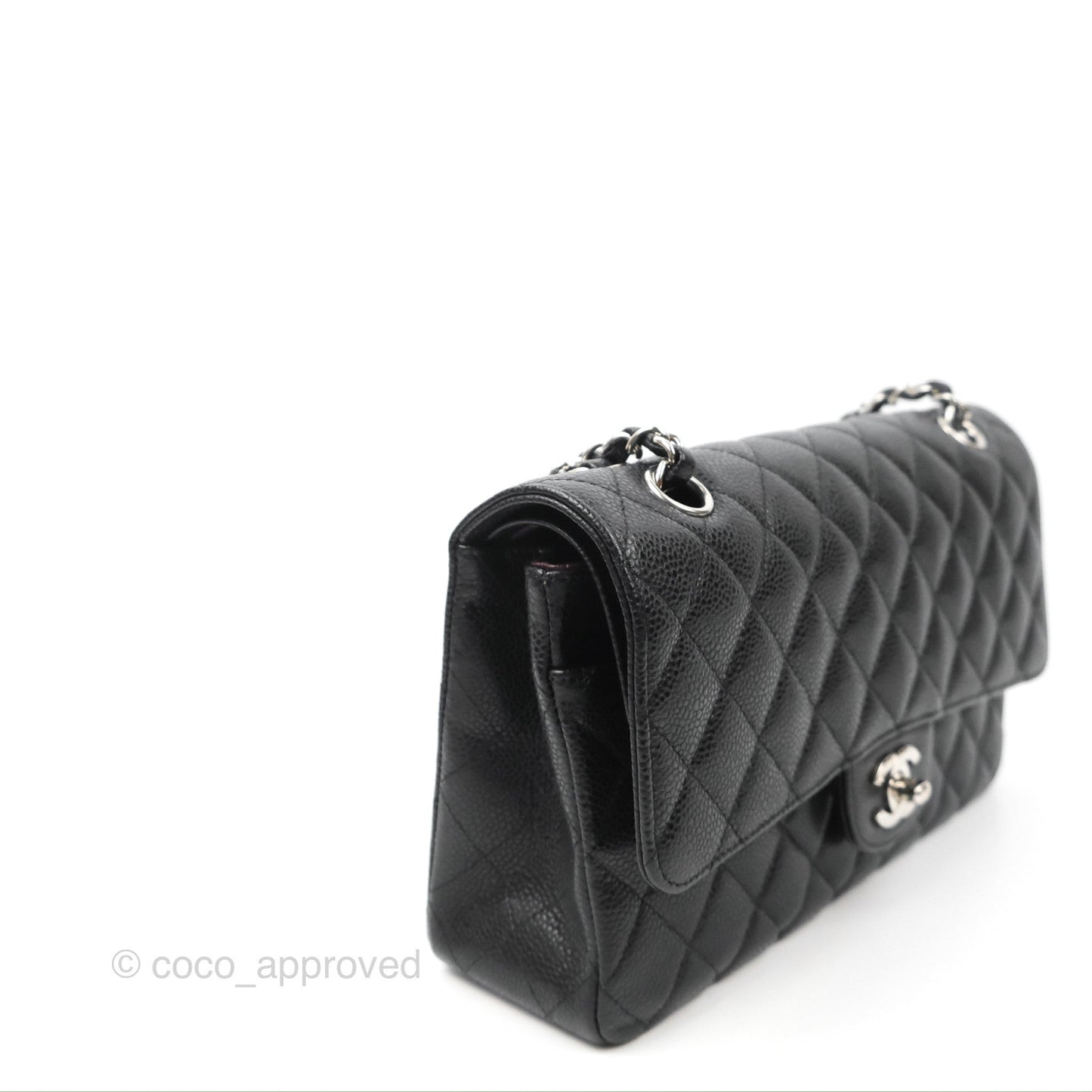 Chanel Classic M/L Medium Flap Quilted Black Caviar Silver Hardware