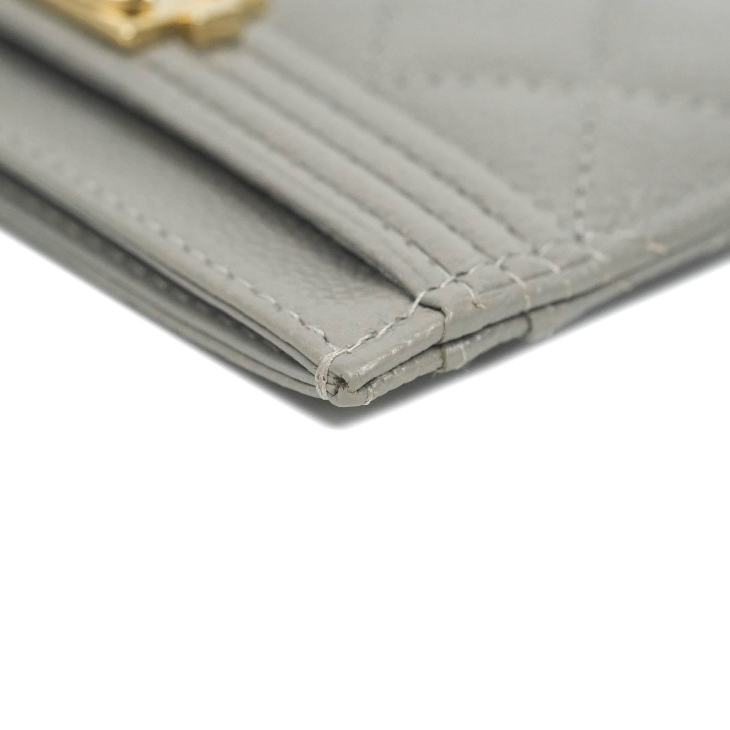 Chanel Quilted Boy Card Holder Grey Caviar Gold Hardware