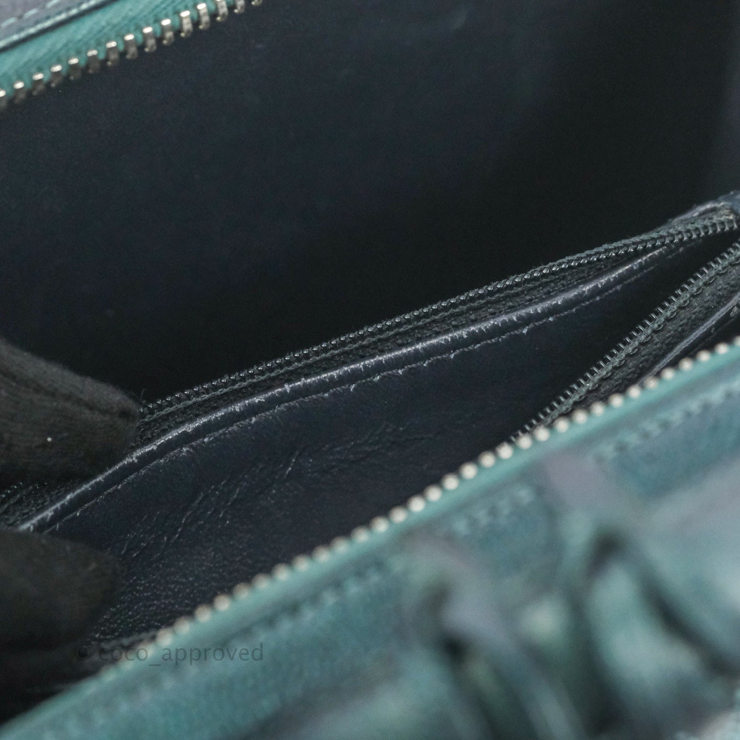 Chanel Quilted Medium CC Filigree Vanity Case Iridescent Dark Turquoise Caviar Rainbow Hardware