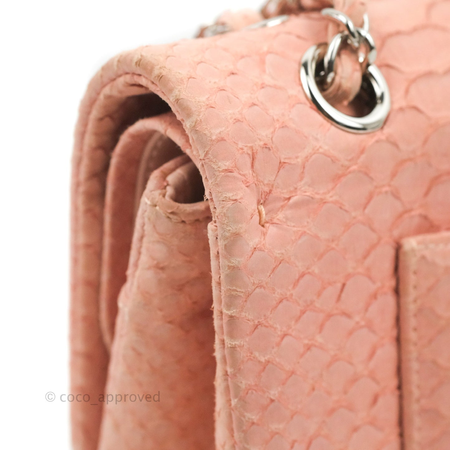 Chanel Classic M/L Medium Flap Quilted Pink Python Silver Hardware