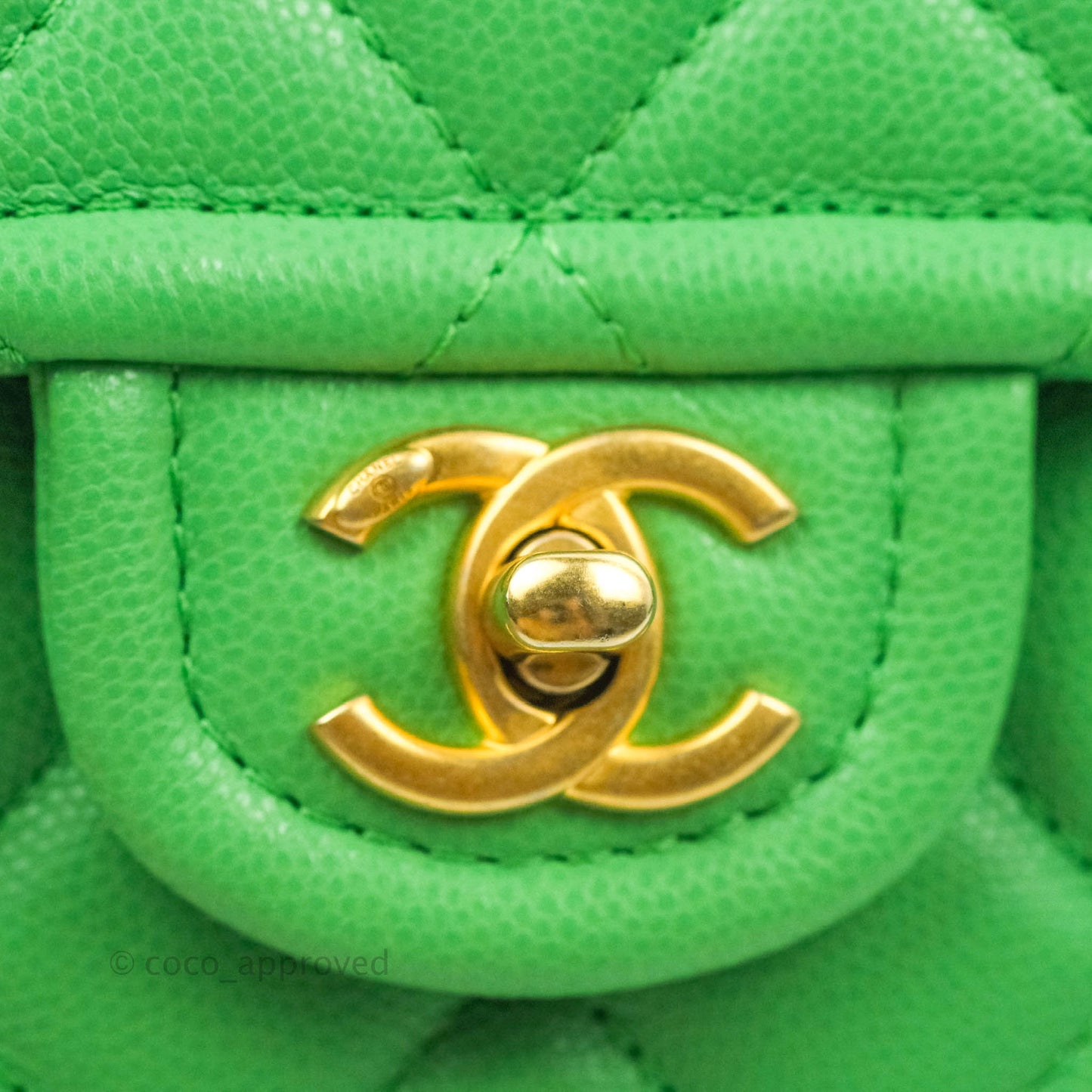 Chanel Mini Square Sweet Quilted Flap Green Caviar Aged Gold Hardware 21P