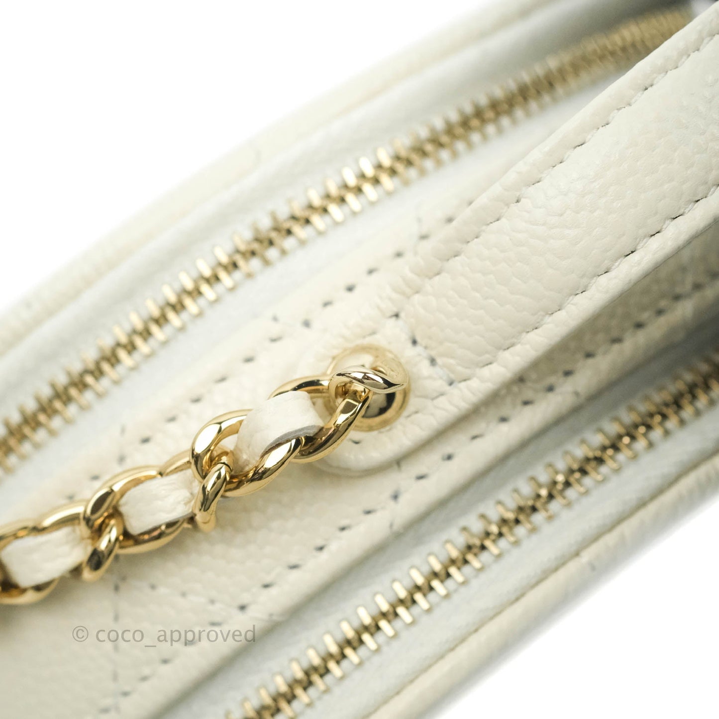 Chanel Mini Round Vanity Bag with Handle Ivory Caviar 22C