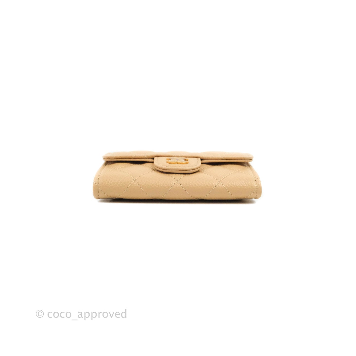 Chanel Quilted Flap Card Holder Beige Caviar Gold Hardware