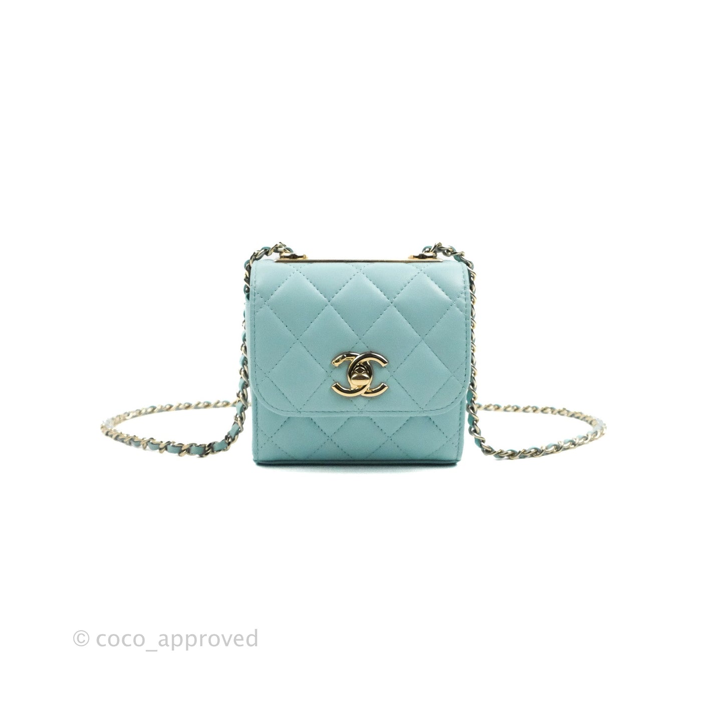 Chanel Mini Quilted Trendy CC Clutch With Chain Tiffany Blue Lambskin Gold Hardware