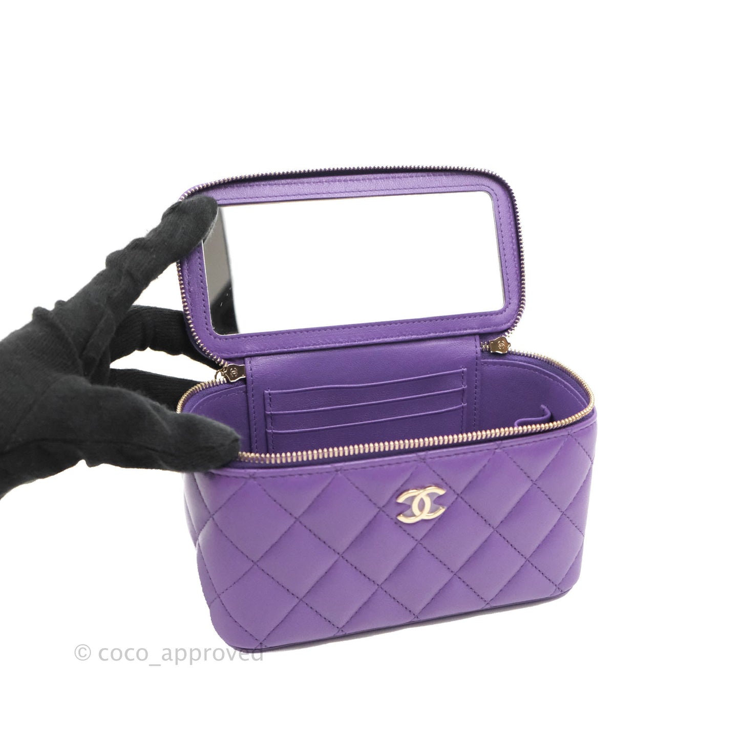 Chanel Classic Vanity Rectangular Top Handle With Chain Purple Lambskin Gold Hardware