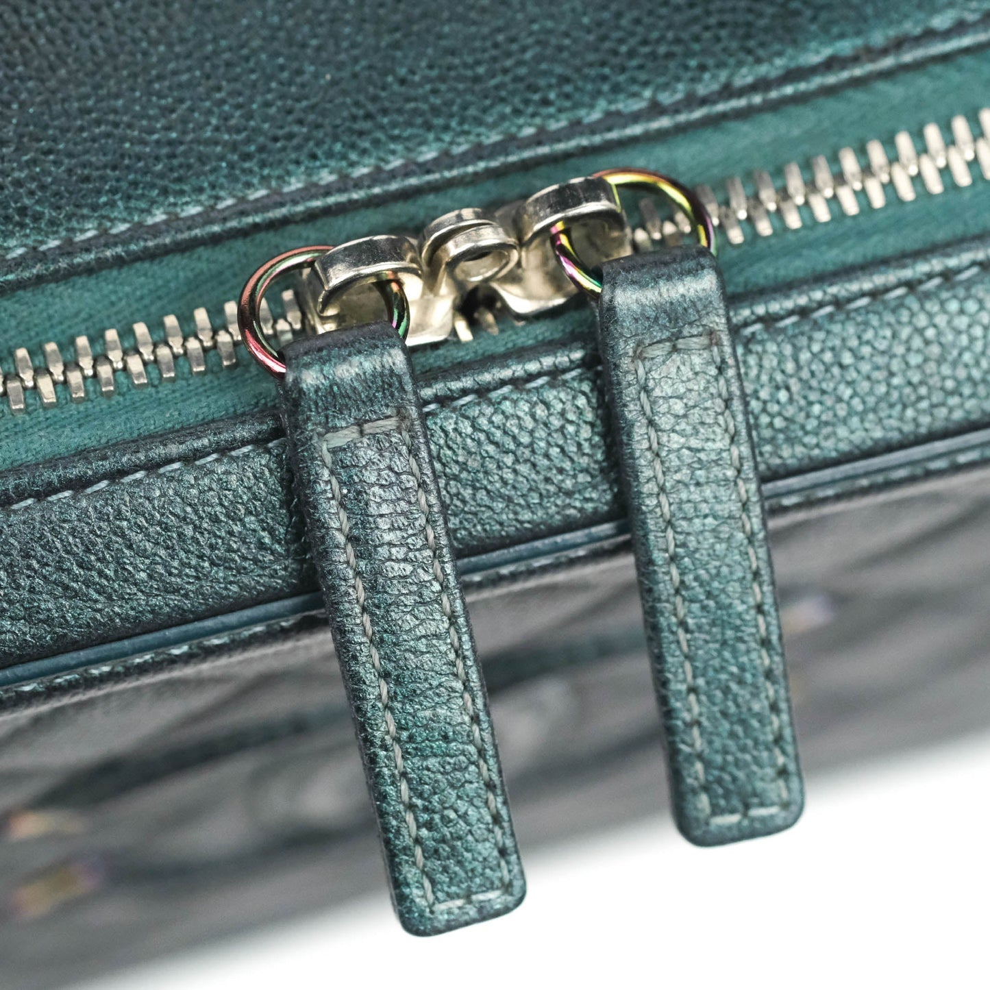 Chanel Quilted Medium CC Filigree Vanity Case Iridescent Dark Turquoise Caviar Rainbow Hardware