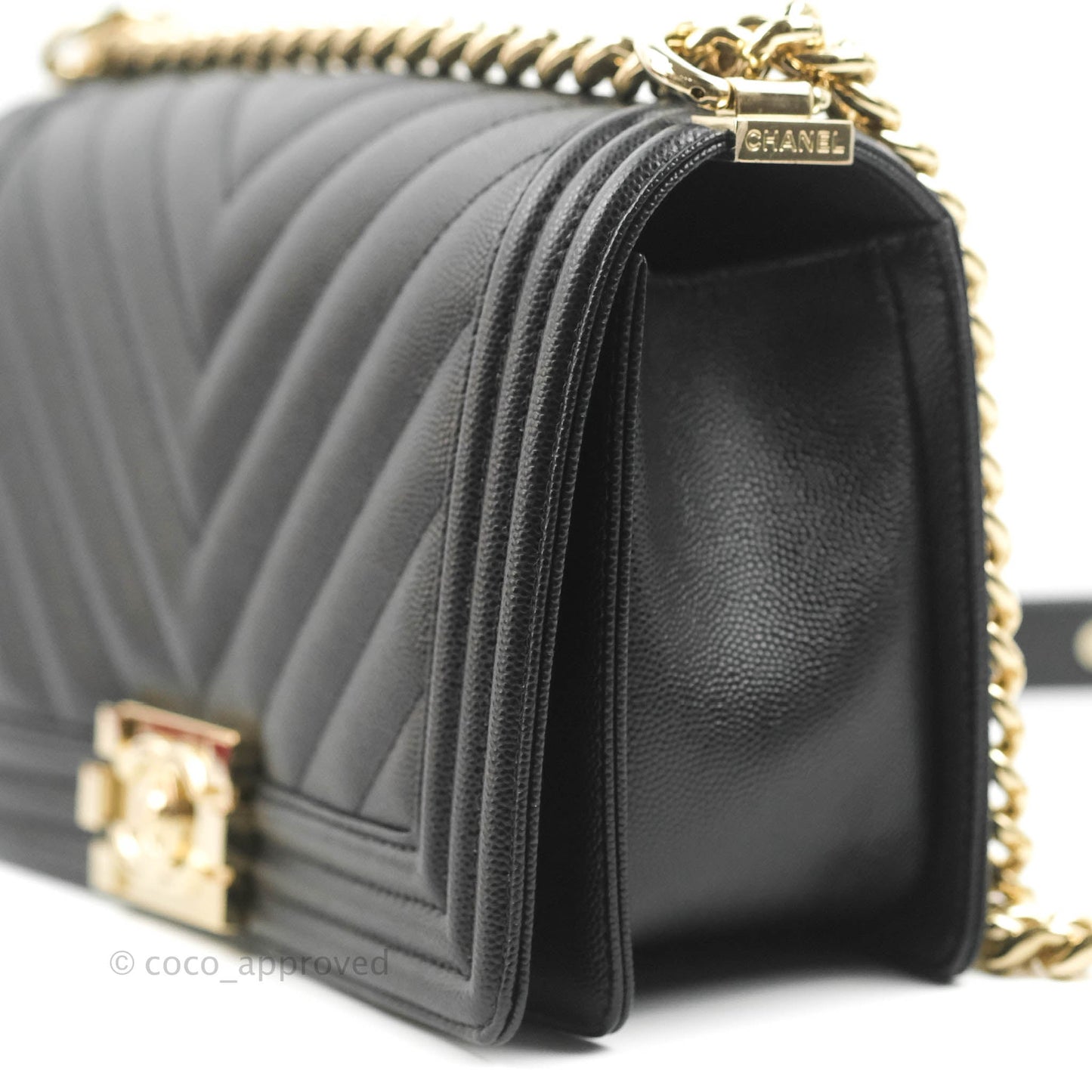 Chanel Chevron Medium Boy Black Caviar Gold Hardware