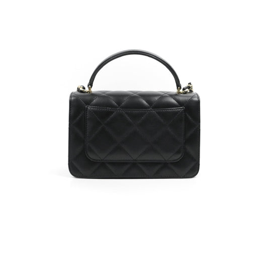 Chanel Small Coco Lady Quilted Flap Bag With Top Handle Black Calfskin Gold Hardware