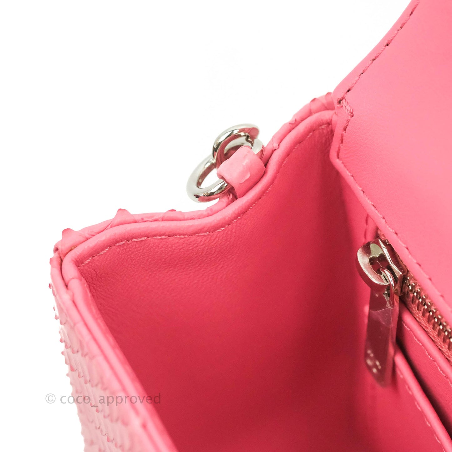 Chanel Quilted Mini Rectangular Python Pink Silver Hardware