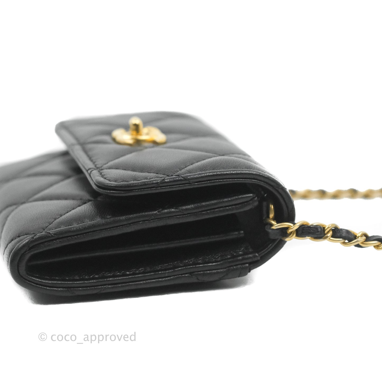 Chanel Pearl Crush Mini Clutch With Chain Black Lambskin Aged Gold Hardware