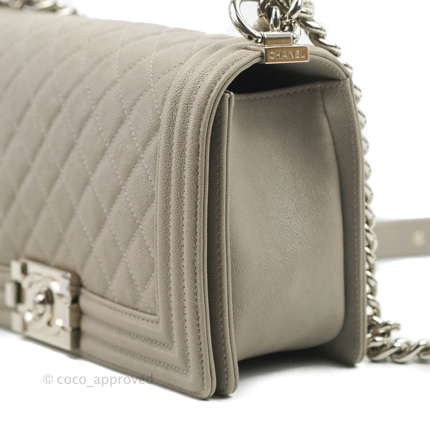 Chanel Quilted Medium Boy Etoupe Grey Caviar Silver Hardware