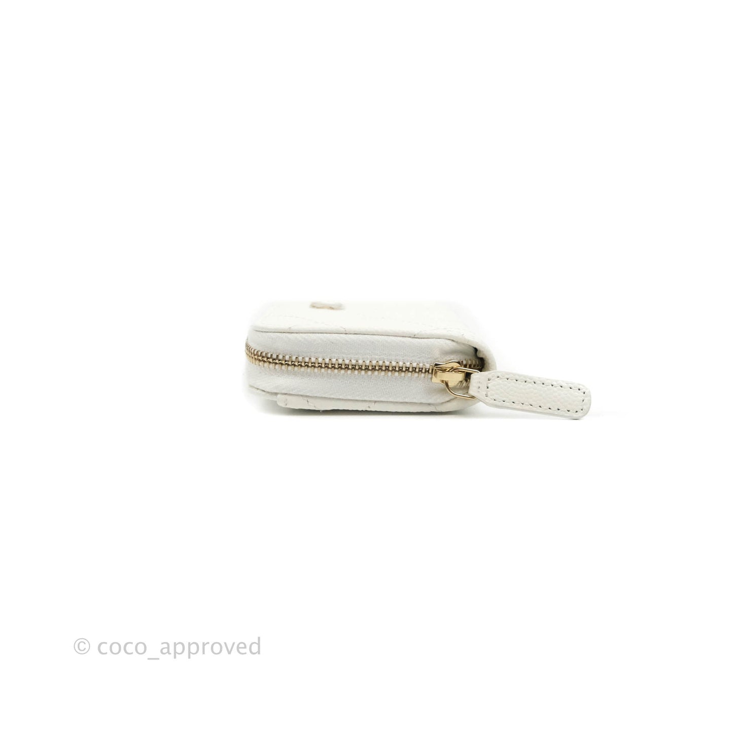 Chanel Classic Zipped Coin Purse White Caviar Gold Hardware