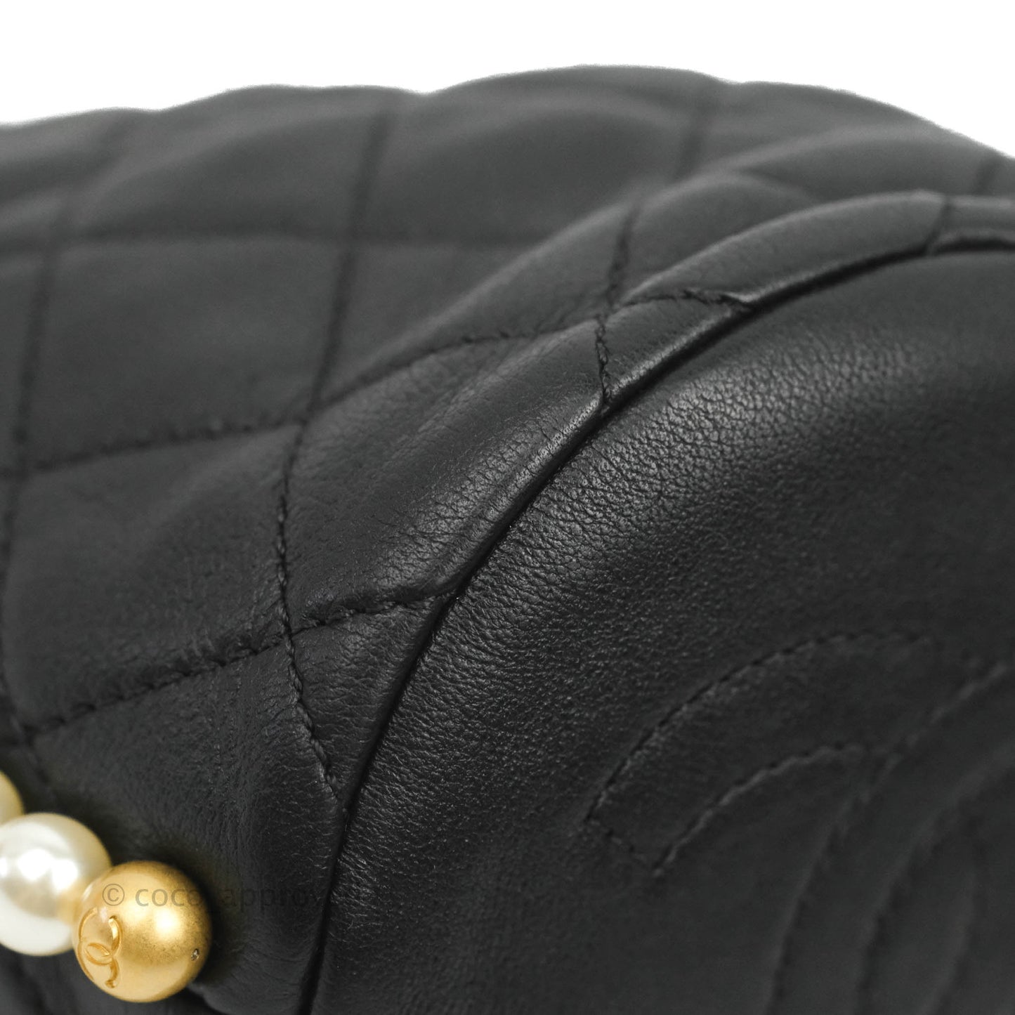 Chanel Quilted Pearl Mini About Pearls Drawstring Bucket Bag Black Calfskin