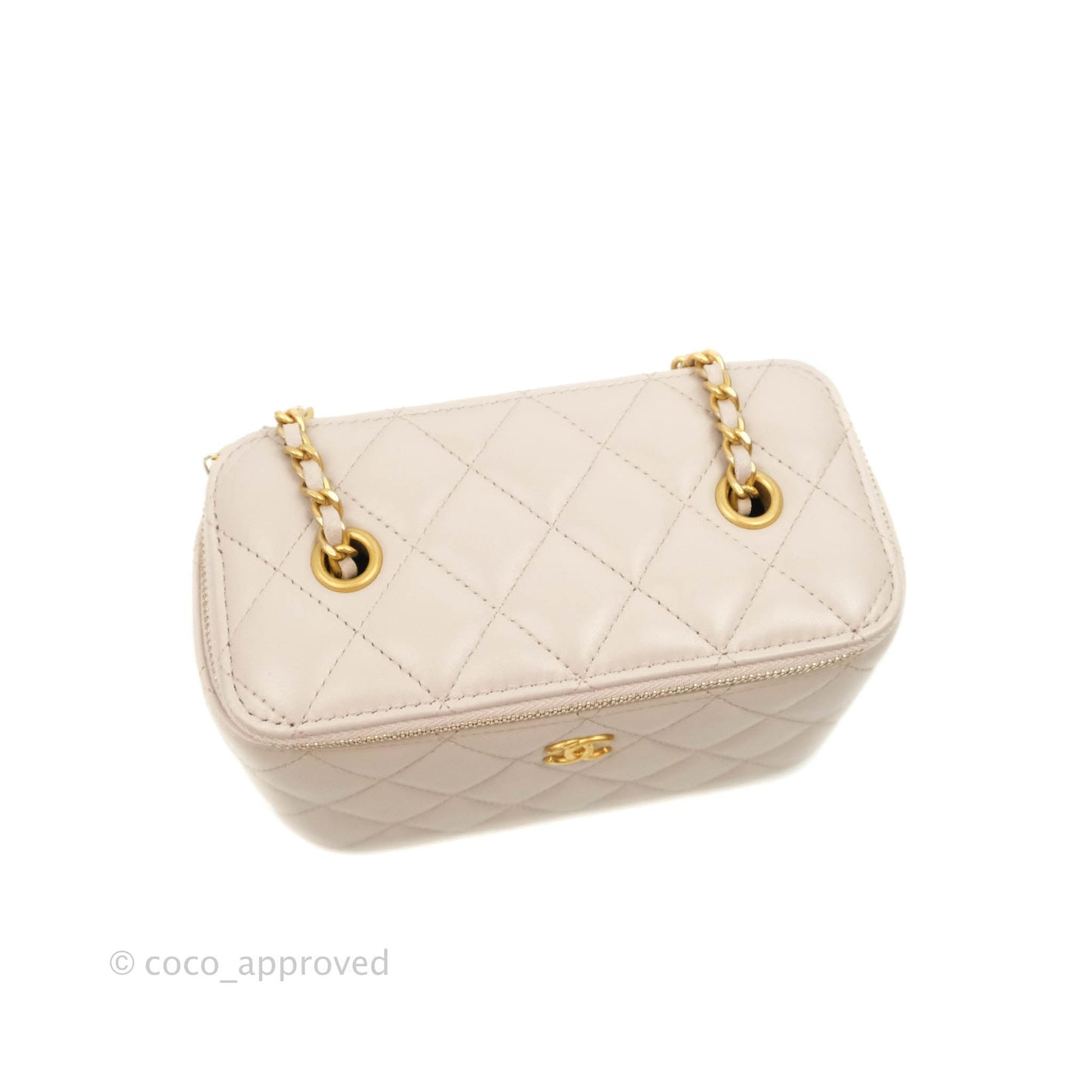 Chanel Vanity with Pearl Crush Chain Pale Lilac Pink Lambskin Aged Gold Hardware