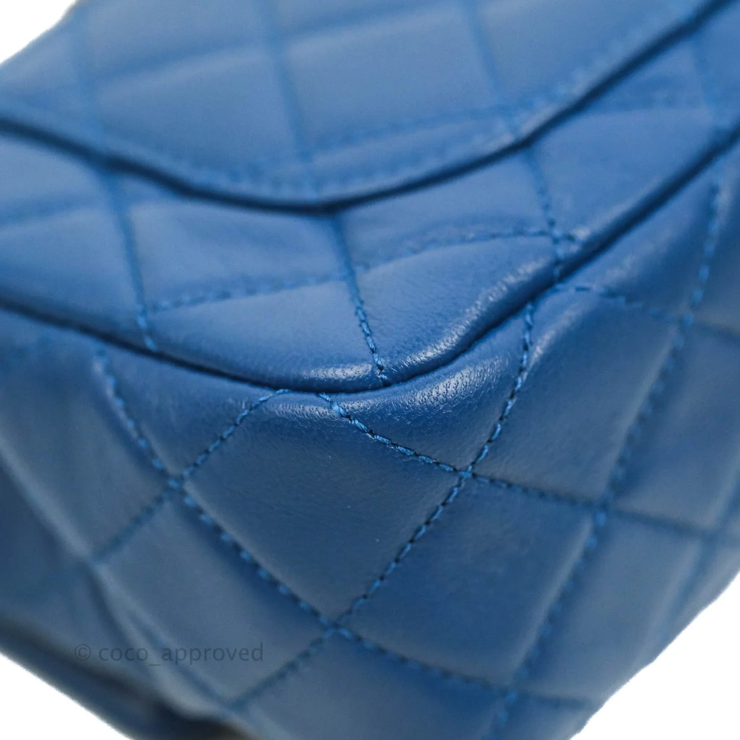 Chanel Quilted Mini Rectangular Pearl Crush Blue Lambskin Aged Gold Hardware