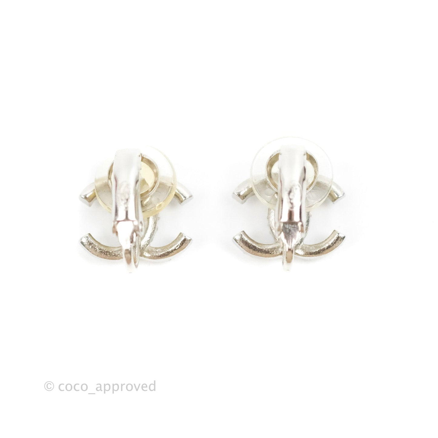 Chanel Crystal CC Earrings Ear Clip Silver Tone 20B