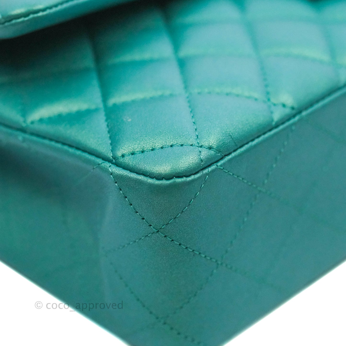 Chanel Classic M/L Medium Double Flap Iridescent Turquoise Calfskin Gold Hardware