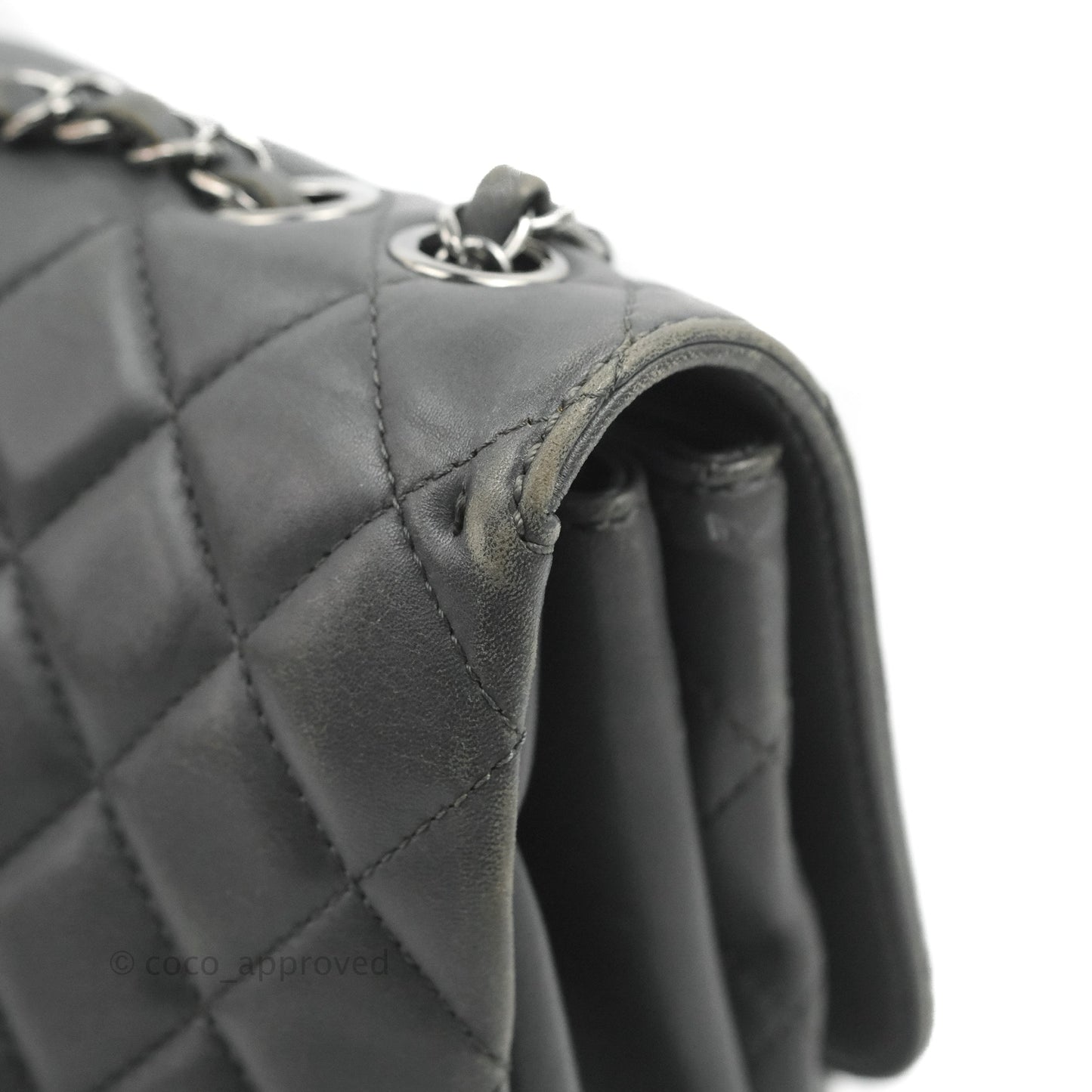 Chanel Quilted Jumbo Coco Loop Flap Dark Grey Lambskin Silver Hardware