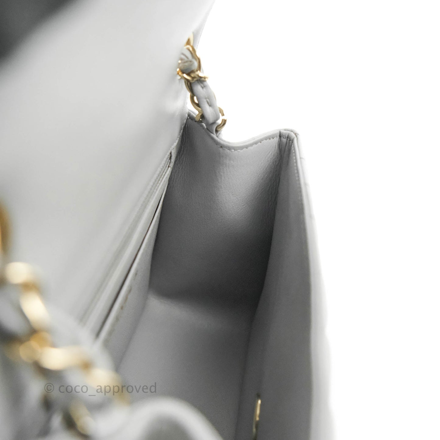 Chanel Mini Square Chevron Grey Lambskin Gold Hardware