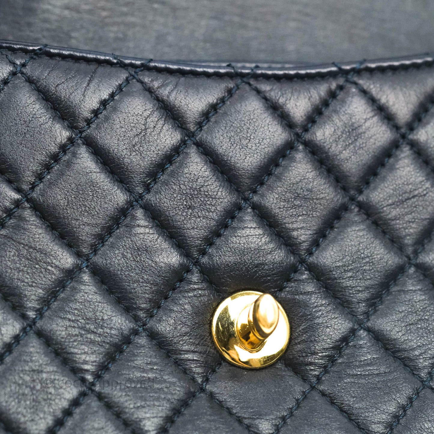 Chanel Flat Flap Bag With Chain Navy Calfskin Gold Hardware