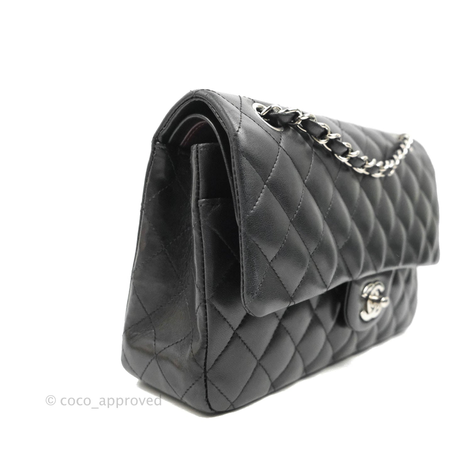 Chanel Quilted Classic M/L Medium Flap Black Lambskin Silver Hardware