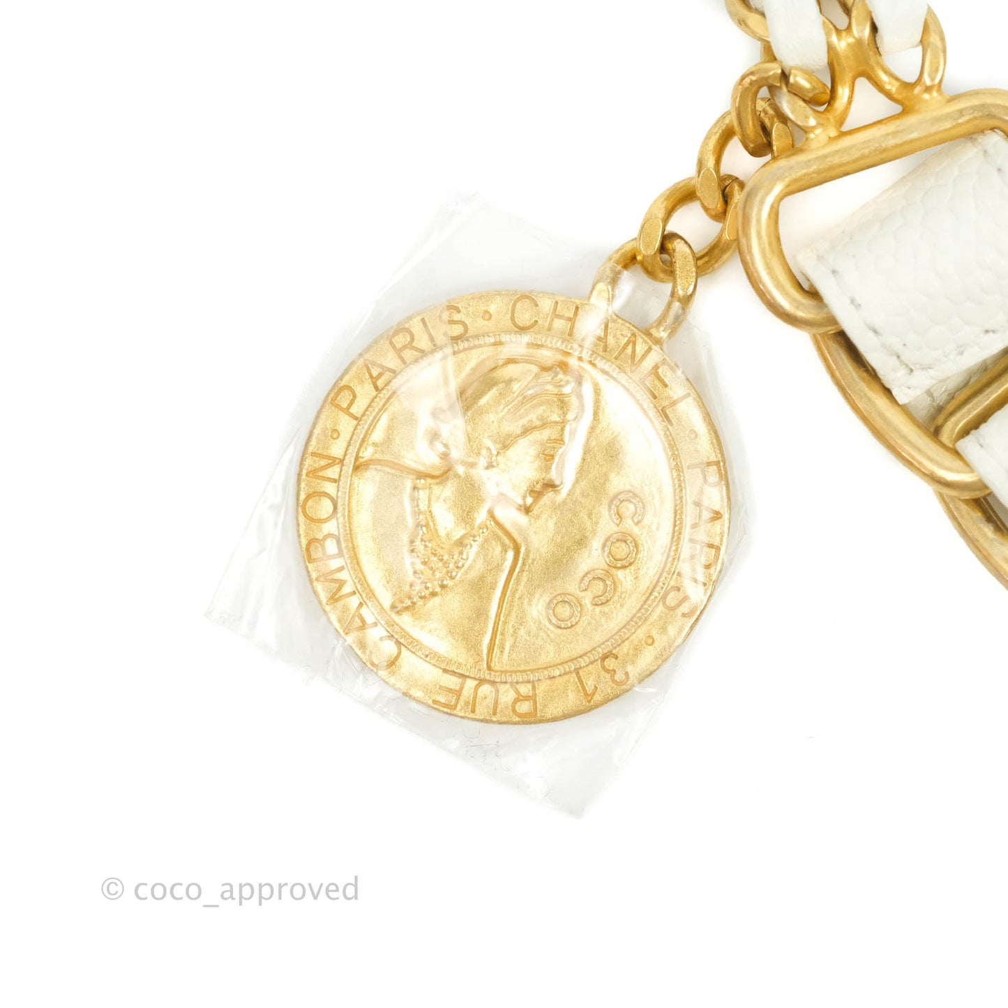 Chanel Mini Flap Bag Coin Charm Soul Chain White Caviar Aged Gold Hardware 21A
