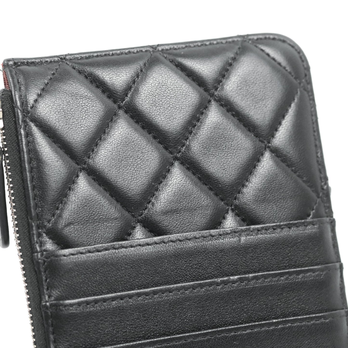 Chanel Black Lambskin Phone Holder Long Zip Wallet