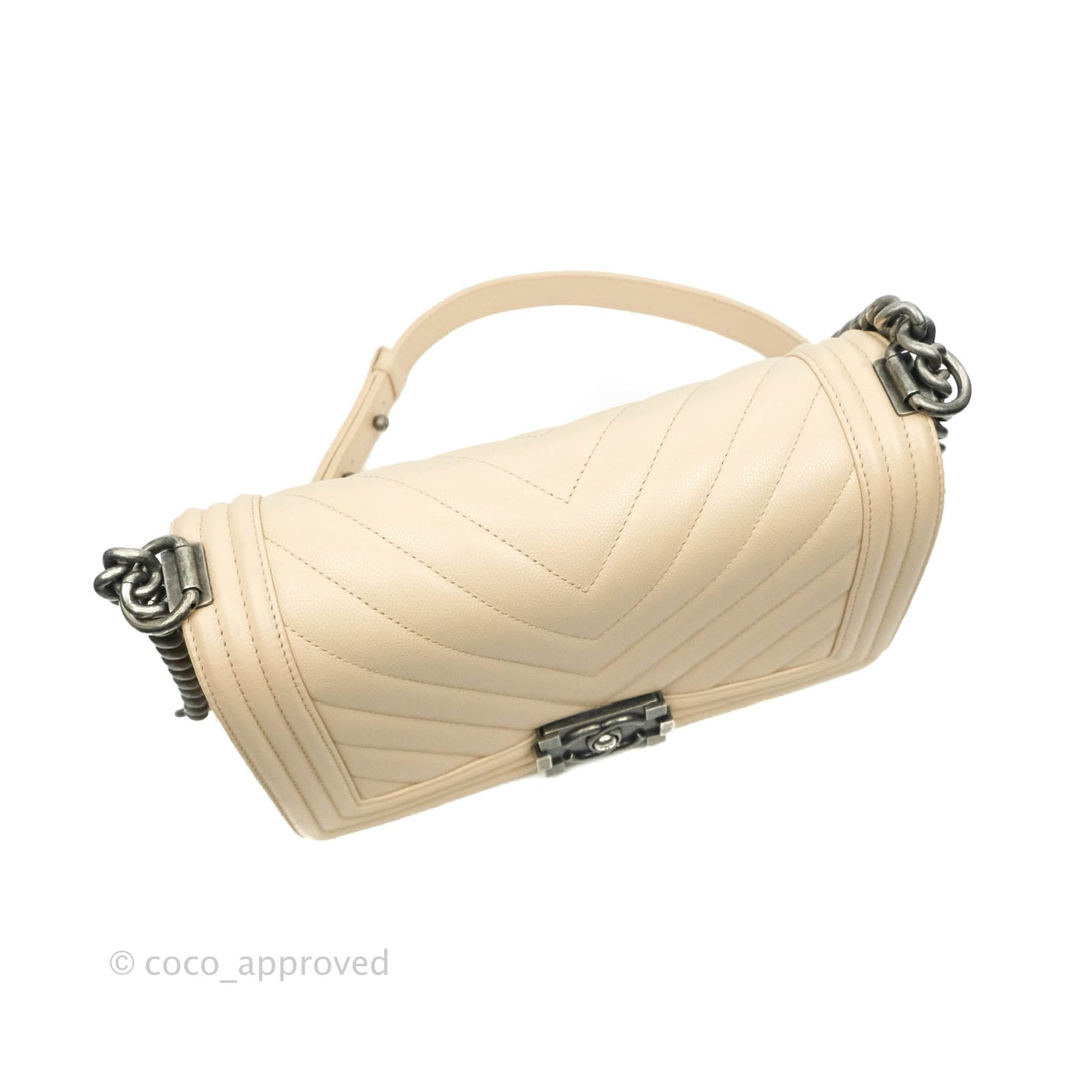 Chanel Chevron Medium Boy Light Pink Beige Caviar Ruthenium Hardware