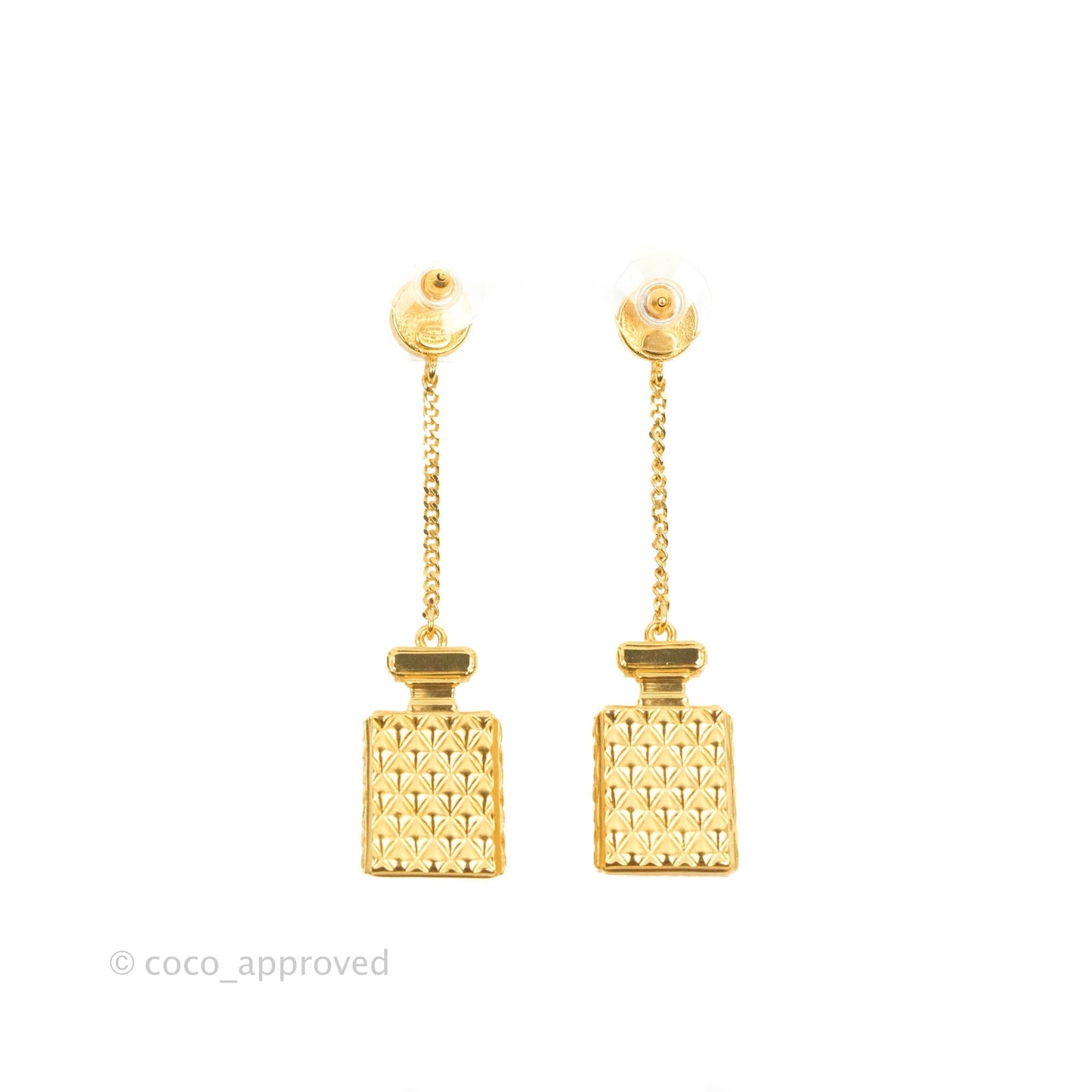 Chanel Chanel Perfume Rhinestone Pearl Long Drop Earrings Gold Tone 20A