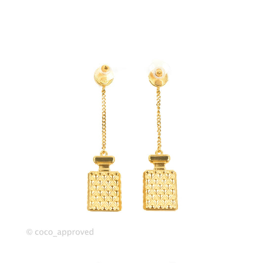Chanel Chanel Perfume Rhinestone Pearl Long Drop Earrings Gold Tone 20A