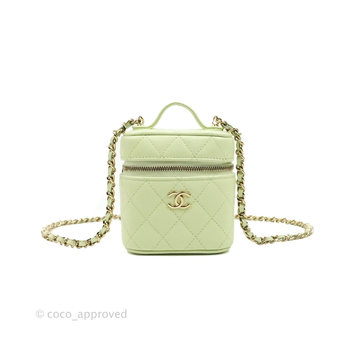Chanel Quilted Small Handle With Care Vanity Case With Chain Green Caviar Gold Hardware