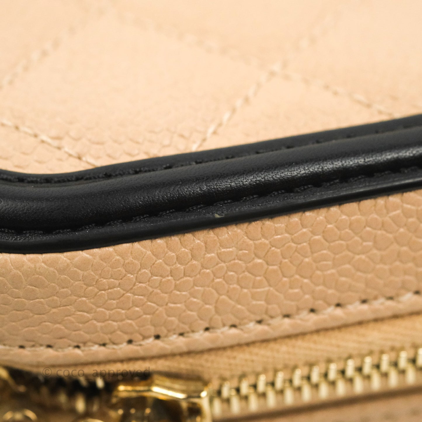 Chanel Quilted Medium CC Filigree Vanity Case Beige Caviar Aged Gold Hardware