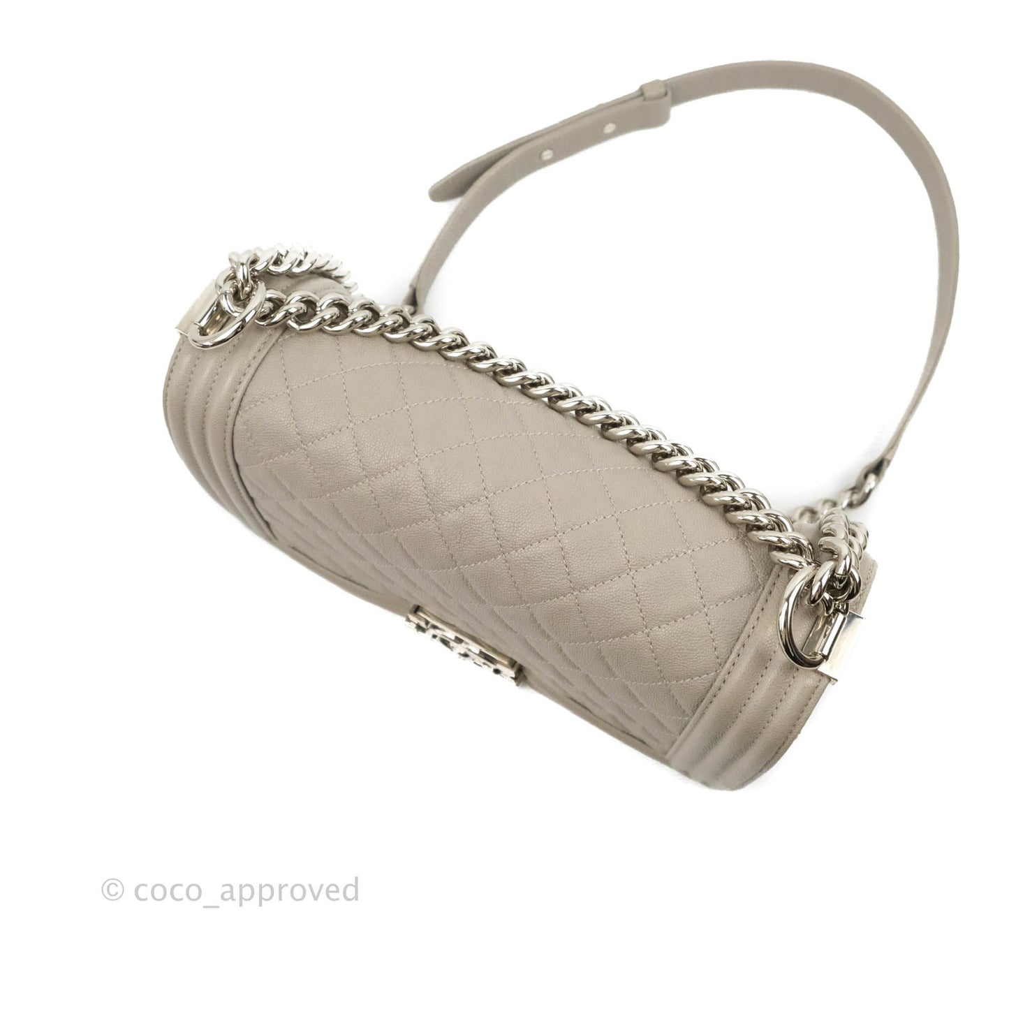 Chanel Quilted Medium Boy Etoupe Grey Caviar Silver Hardware