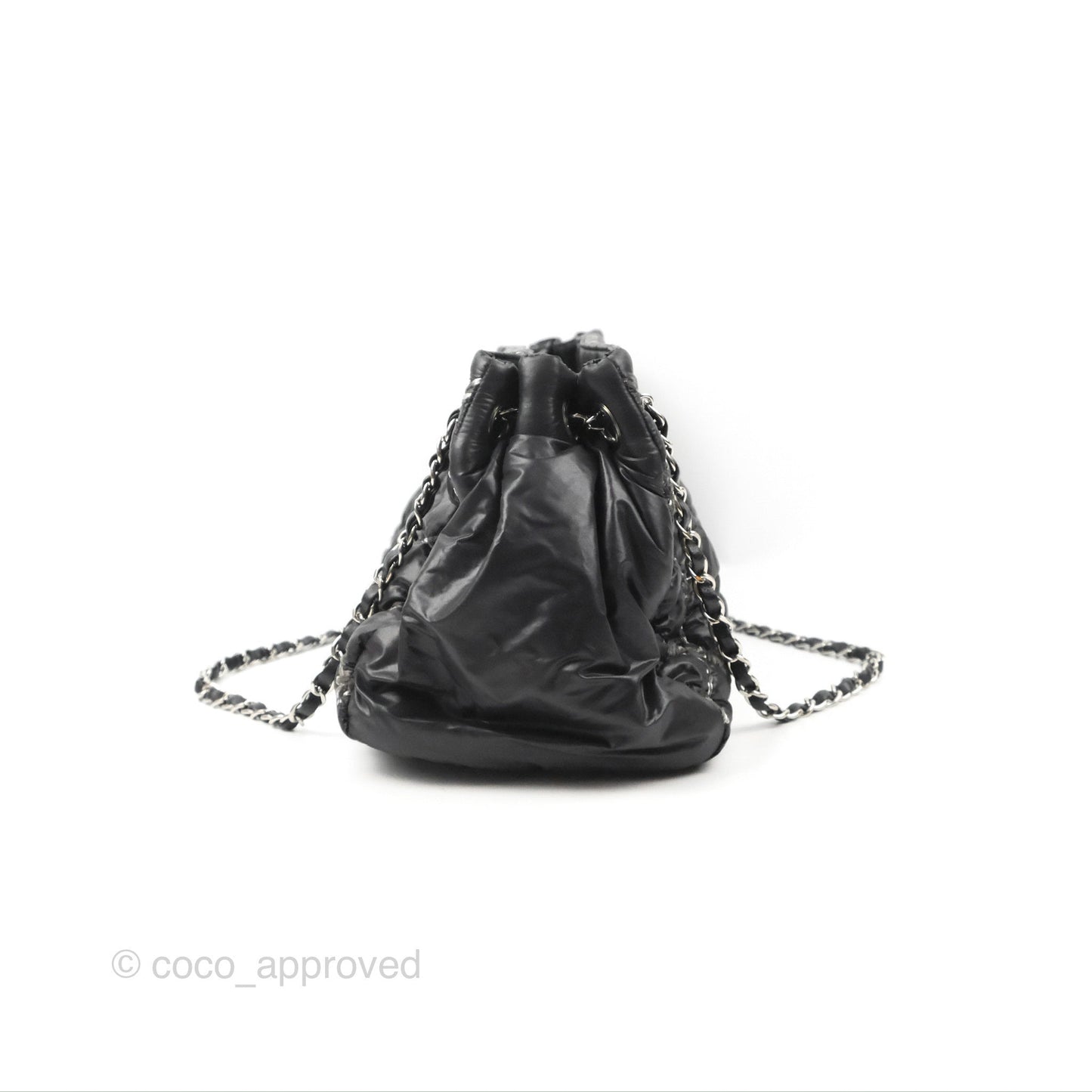 Chanel Large Tweed on Stitch Tote Quilted Nylon Black