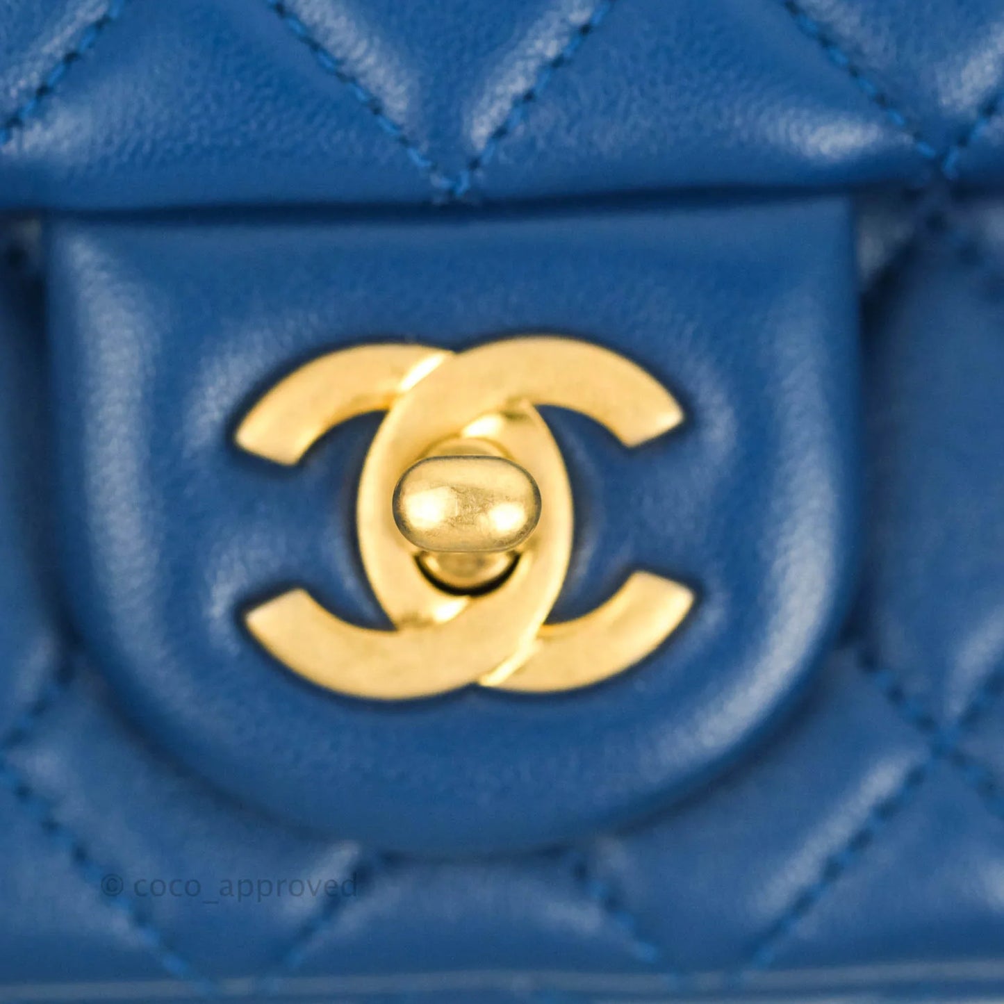 Chanel Quilted Mini Rectangular Pearl Crush Blue Lambskin Aged Gold Hardware