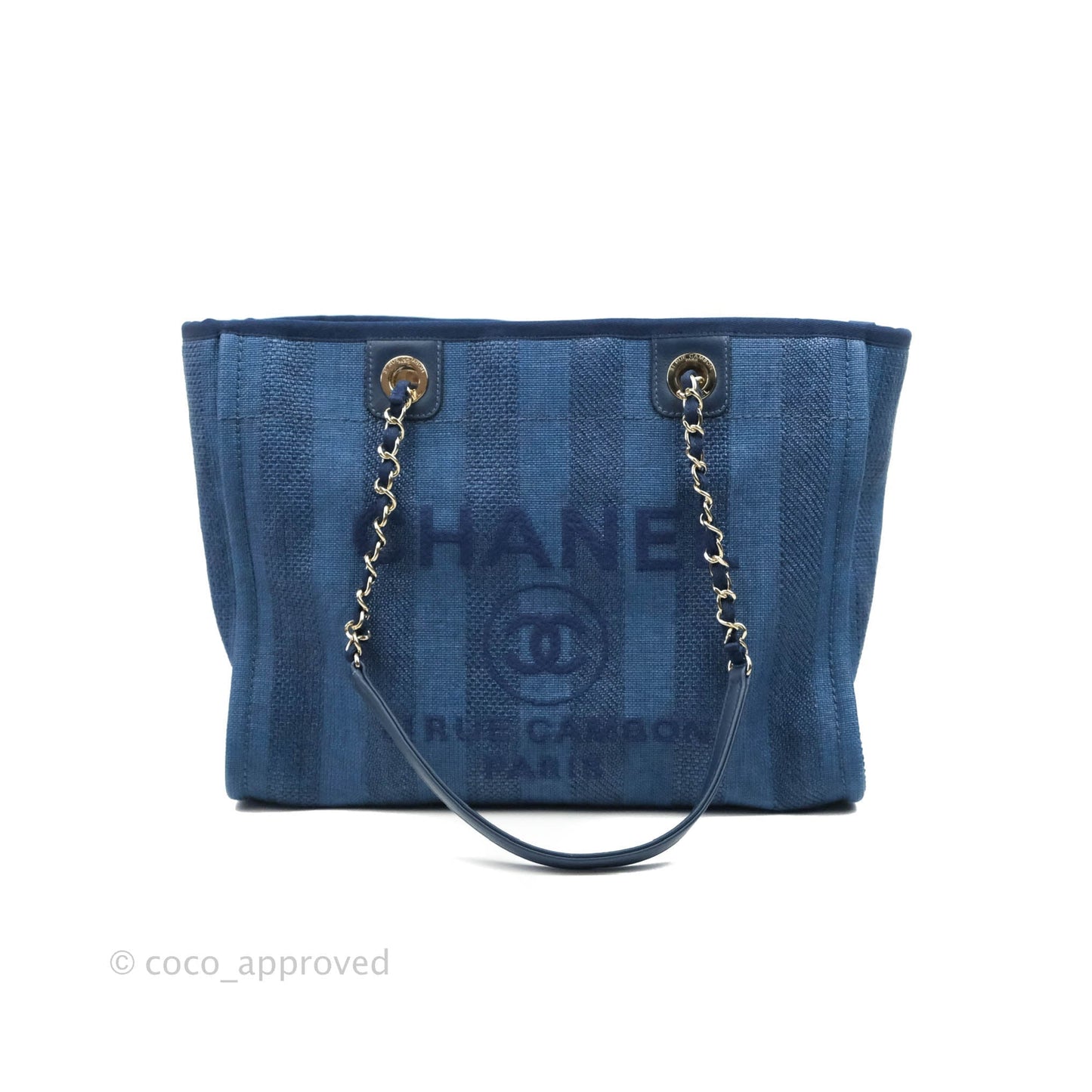 Chanel Canvas Deauville Medium Tote Blue Stripe