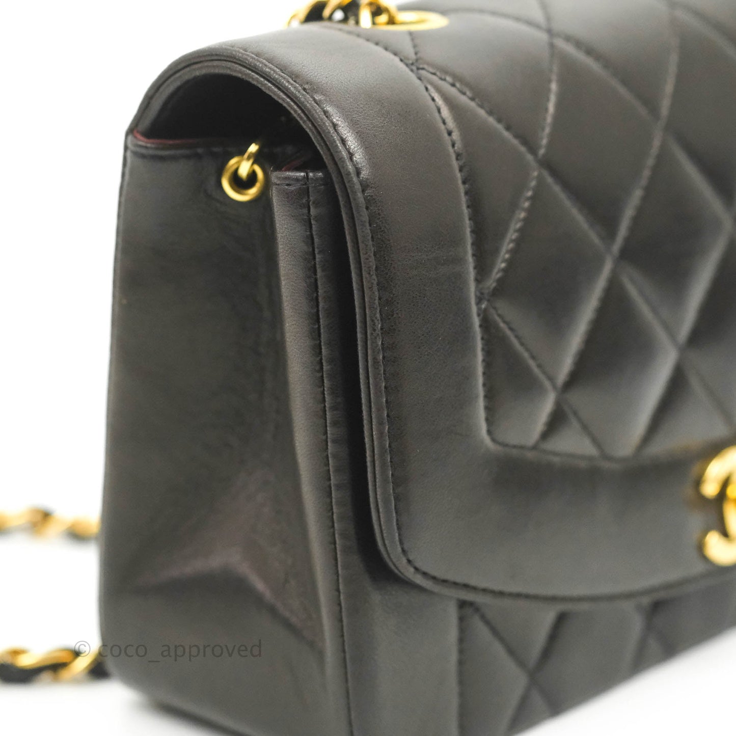 Chanel Vintage Small Quilted Classic Diana Flap Bag Black Lambskin 24K Gold Hardware