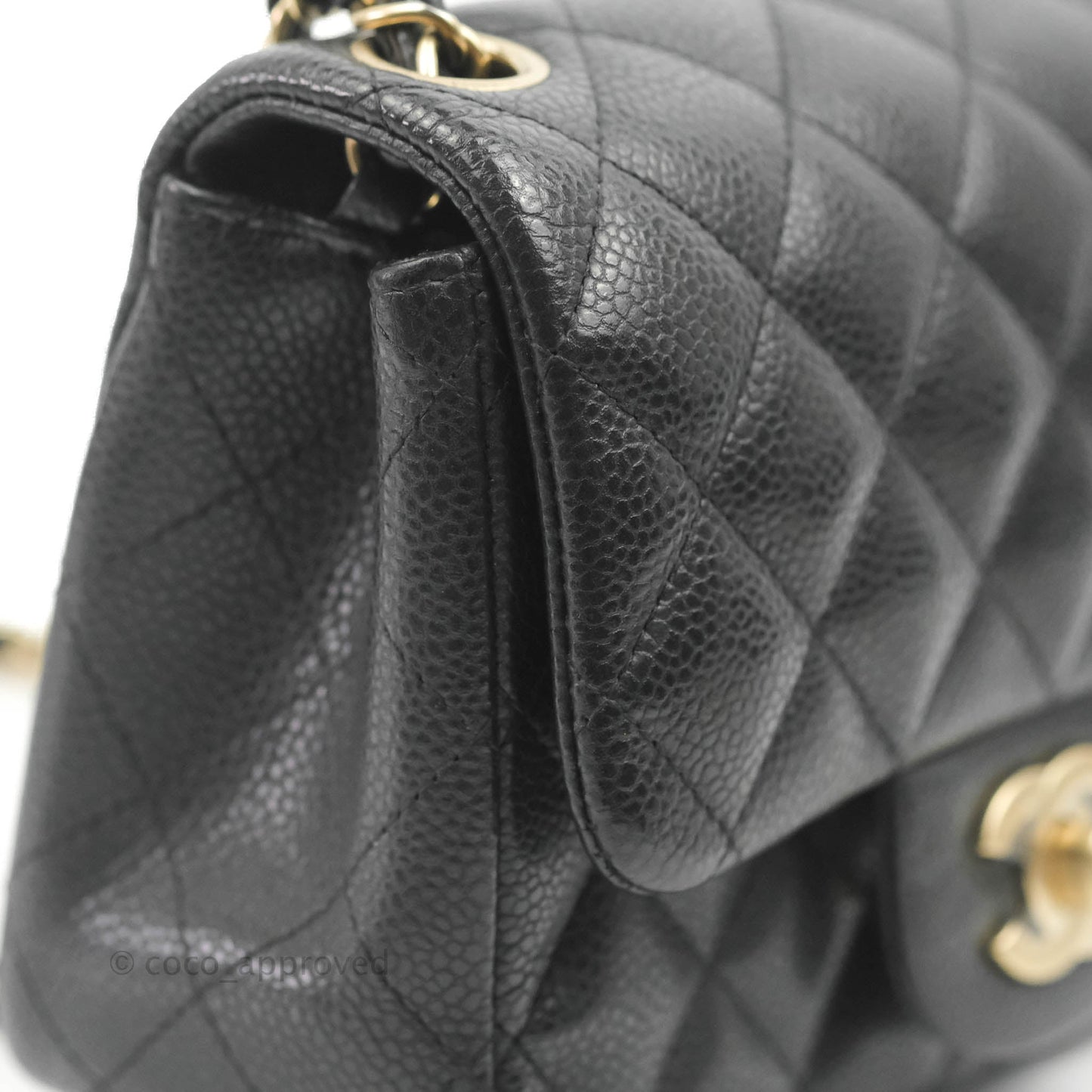 Chanel Quilted Mini Square Flap Bag Pearly Black Caviar Matte Gold Hardware
