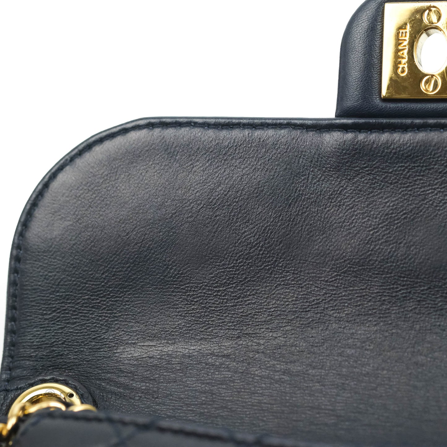 Chanel Flat Flap Bag With Chain Navy Calfskin Gold Hardware