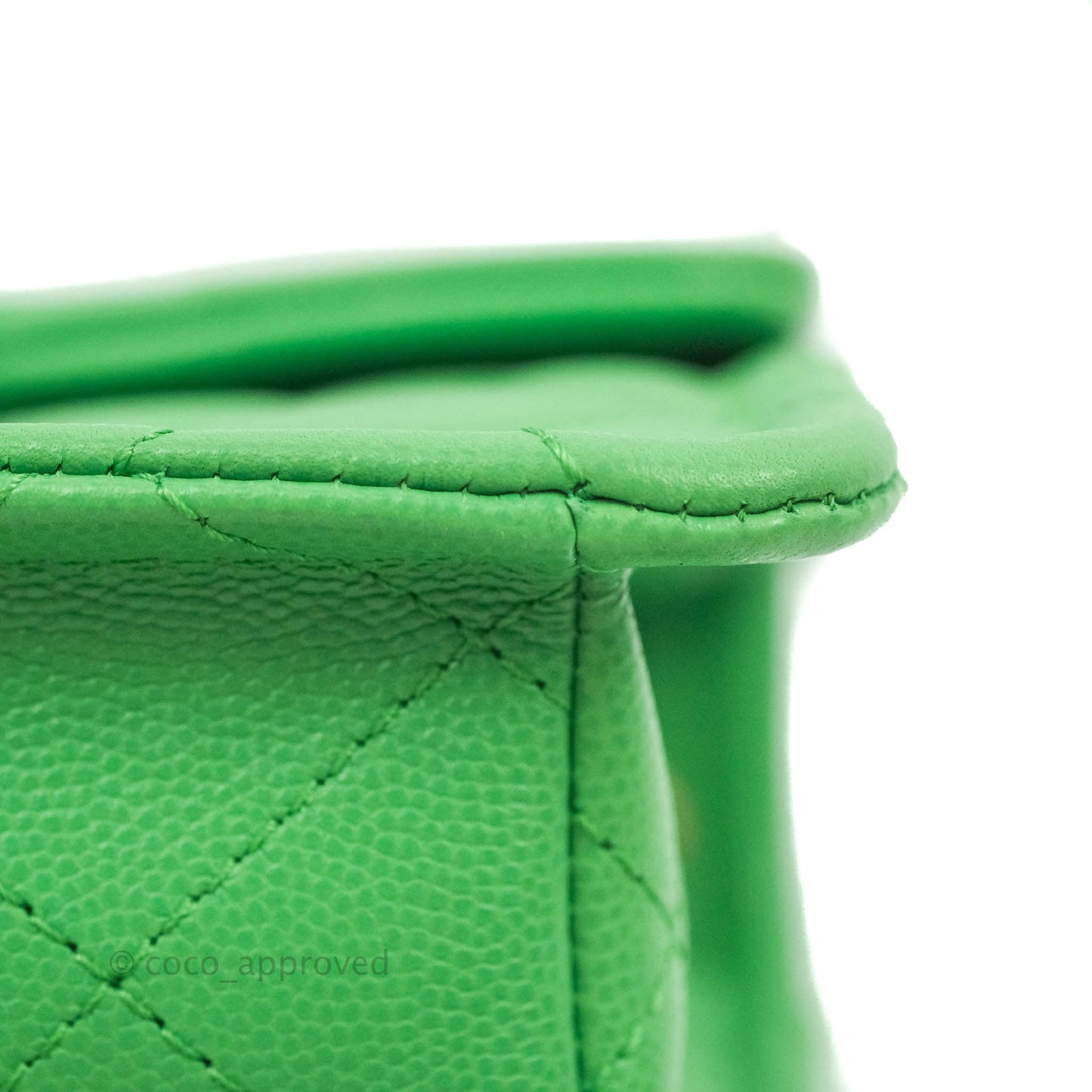 Chanel Mini Square Sweet Quilted Flap Green Caviar Aged Gold Hardware 21P
