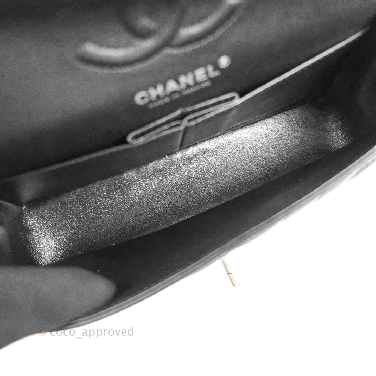 Chanel Classic Chevron S/M Small Double Flap Black Lambskin Silver Hardware