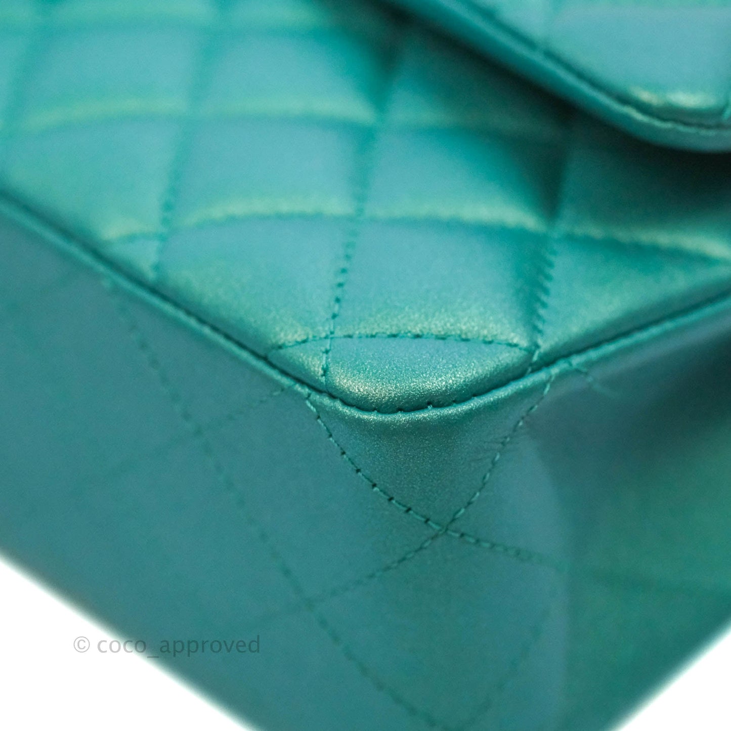 Chanel Classic M/L Medium Double Flap Iridescent Turquoise Calfskin Gold Hardware