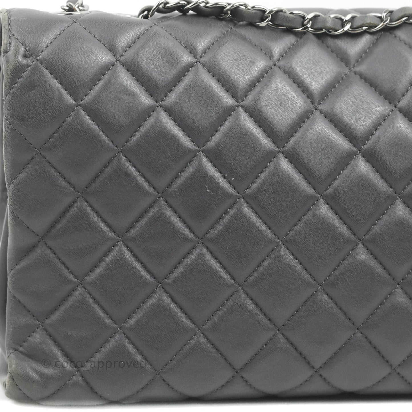 Chanel Quilted Jumbo Coco Loop Flap Dark Grey Lambskin Silver Hardware