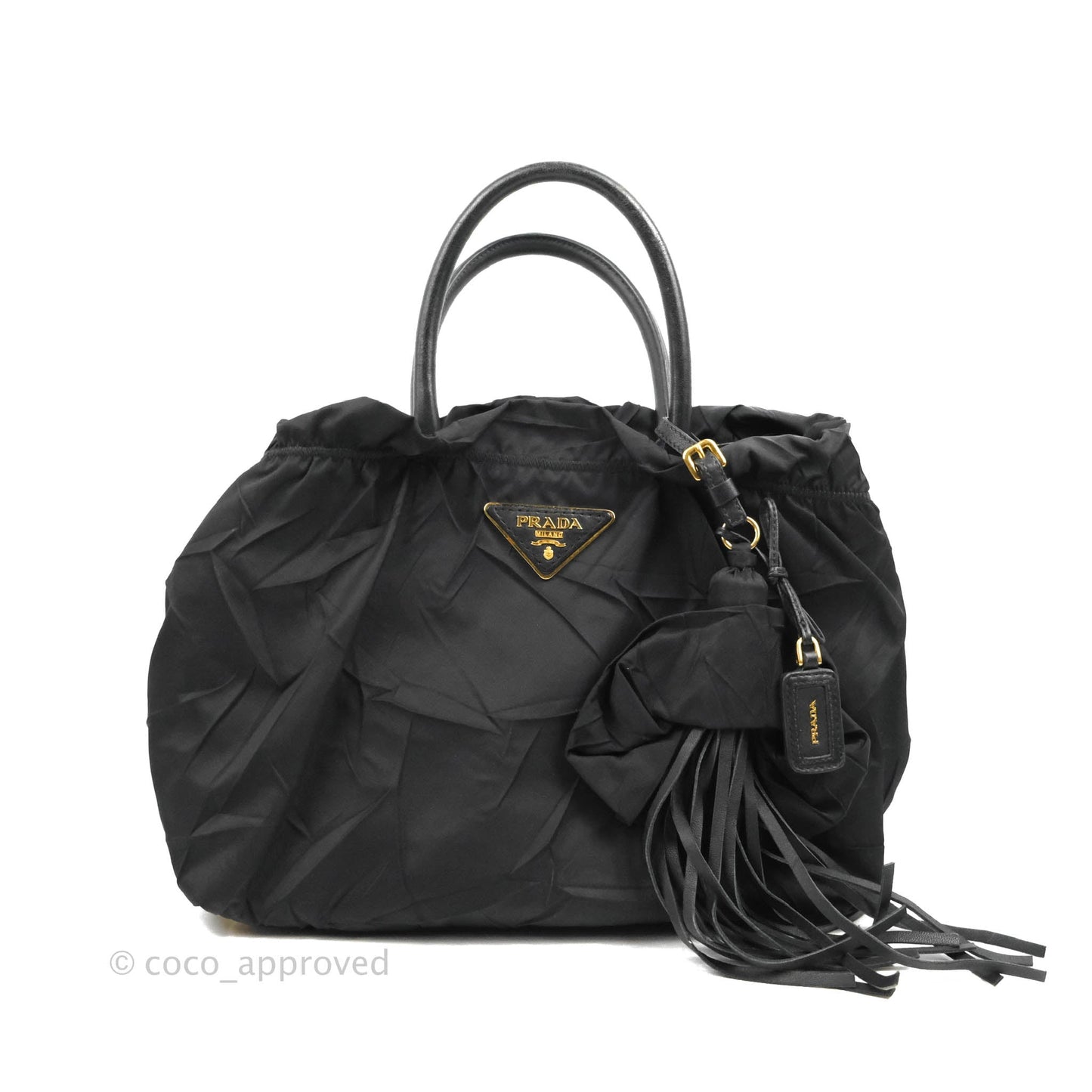 Prada Black Nylon Tassel Tote Bag Gold Hardware