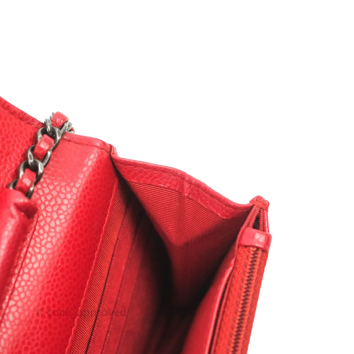 Chanel Quilted Classic Wallet on Chain WOC Red Caviar Ruthenium Hardware