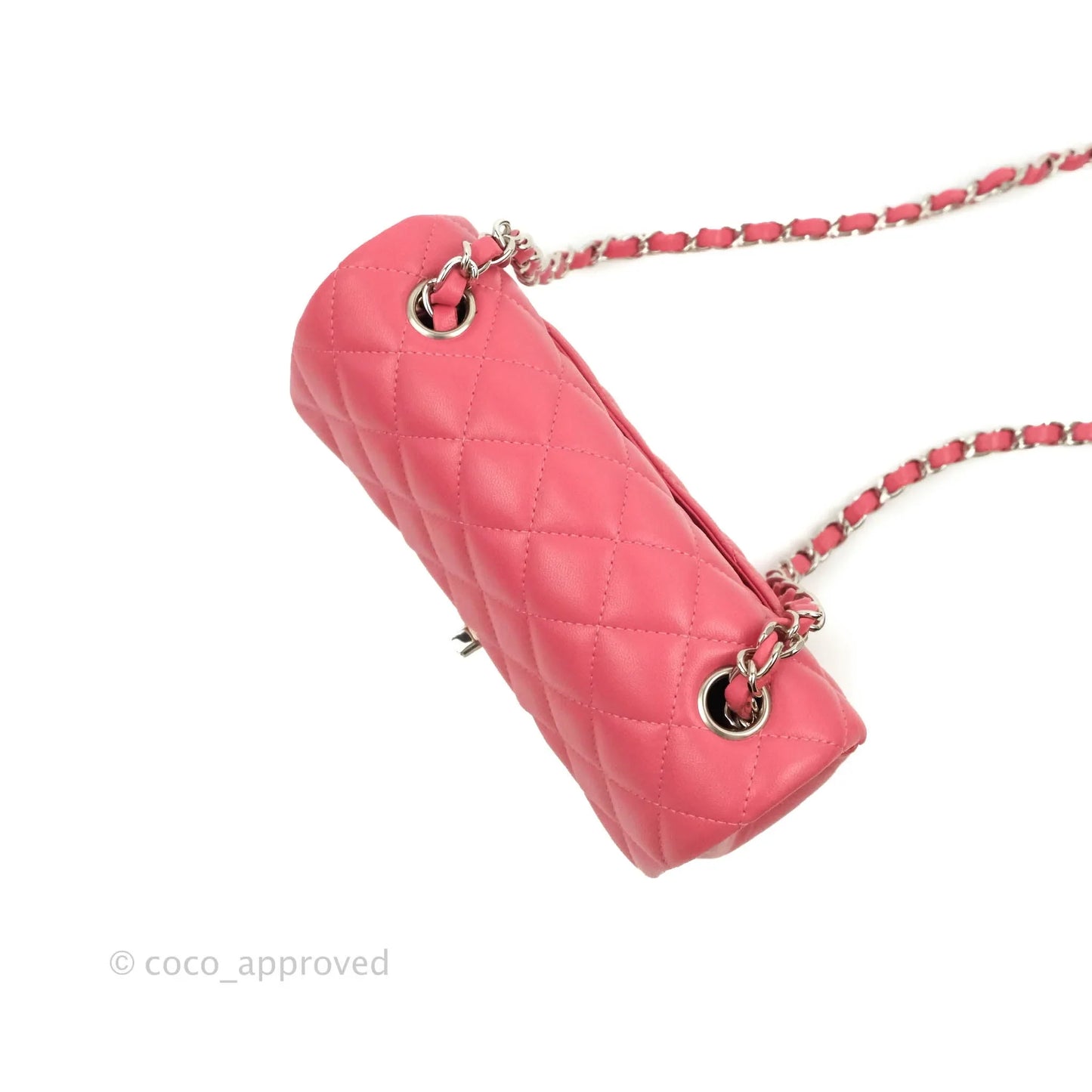 Chanel Quilted Mini Rectangular Flap Pink Lambskin Silver Hardware
