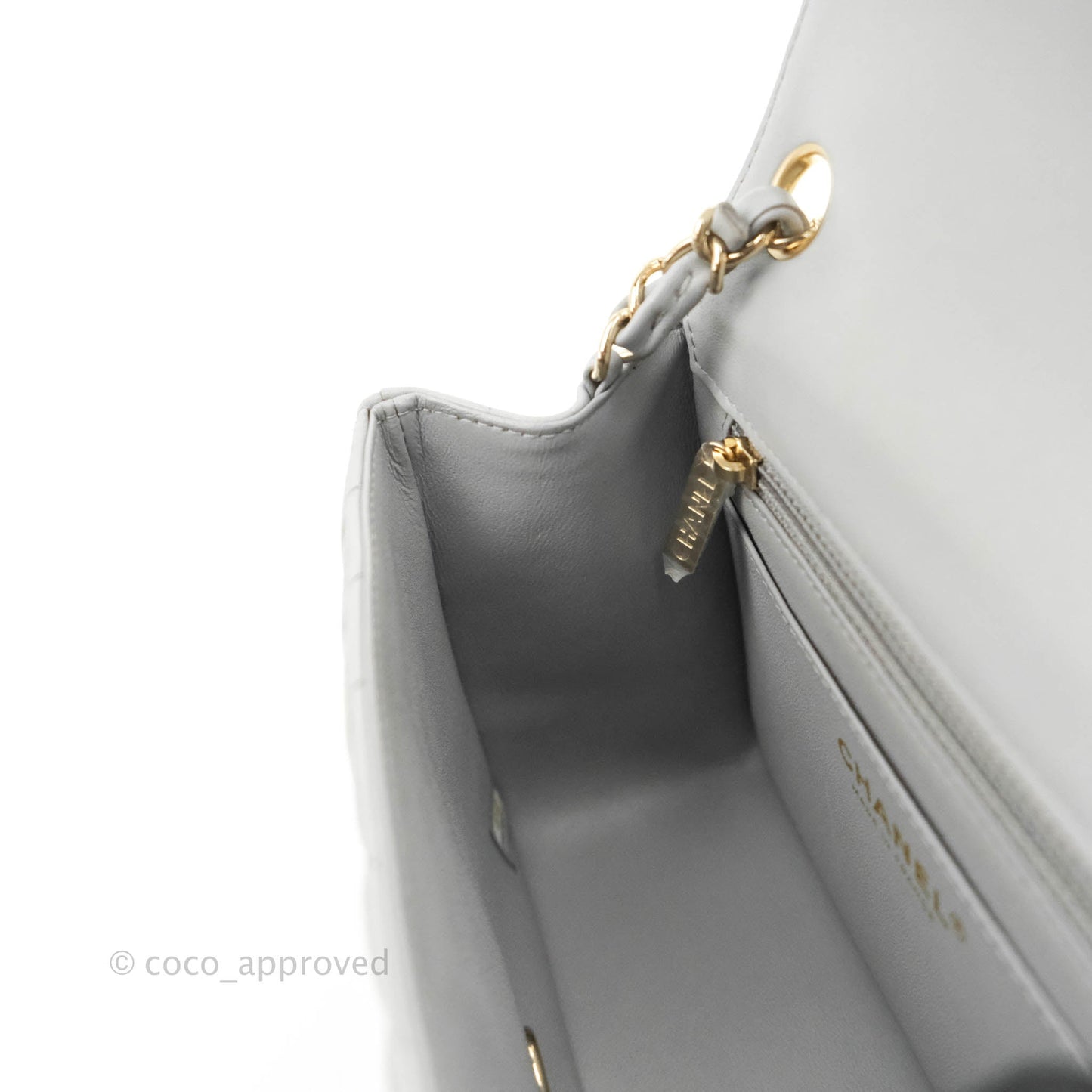 Chanel Mini Square Chevron Grey Lambskin Gold Hardware