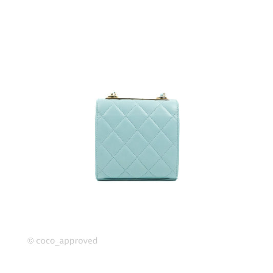 Chanel Mini Quilted Trendy CC Clutch With Chain Tiffany Blue Lambskin Gold Hardware